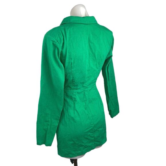 PrettyLittleThing Green Cut-Out Waist Long Sleeve Utility Style Mini Dress Sz 6 - Picture 2 of 5